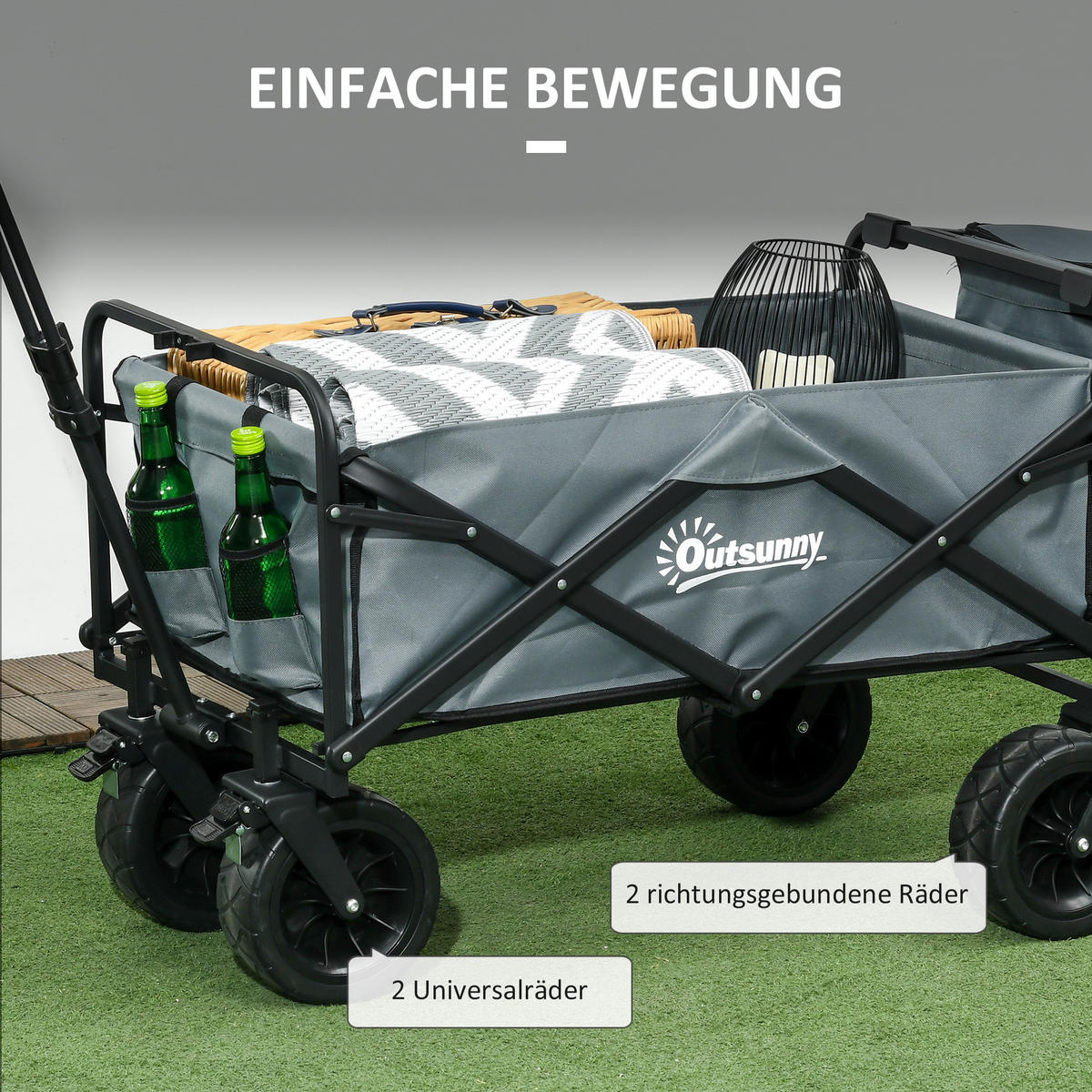 GARTENWAGEN DE-10346 klappbar mit Kühltasche Dunkelgrau - Dunkelgrau, Metall (57/100/113cm) - ComfortXL