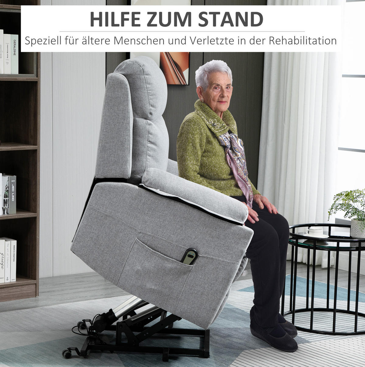 RELAXSESSEL Polyester mit Aufstehhilfe, Liegefunktion 160° 83/89/102 cm Grau - Grau, Textil (89/102/83cm) - Redom
