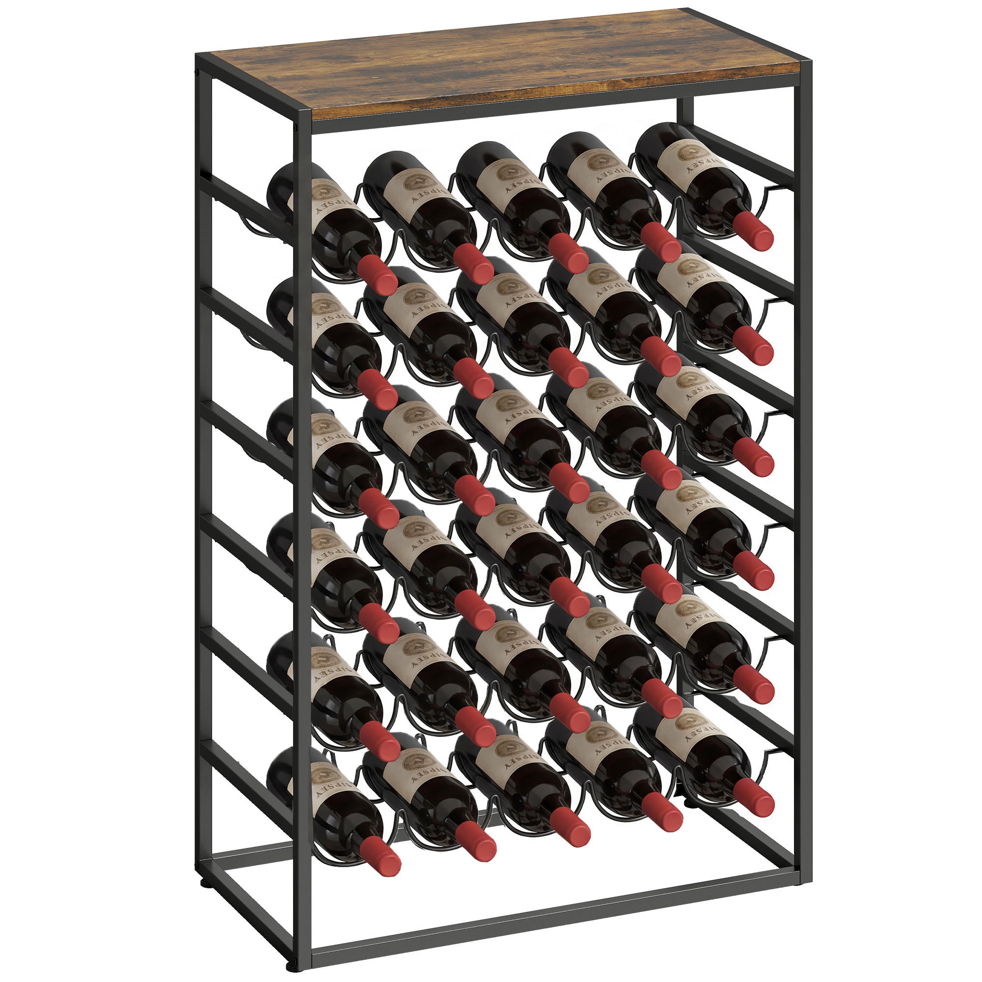 WEINREGAL, Metall, freistehend, 30 Flaschen, Rustikal-Braun, 59x88,5cm - Multicolor, Metall (59/88.5/30cm) - FORIOUS