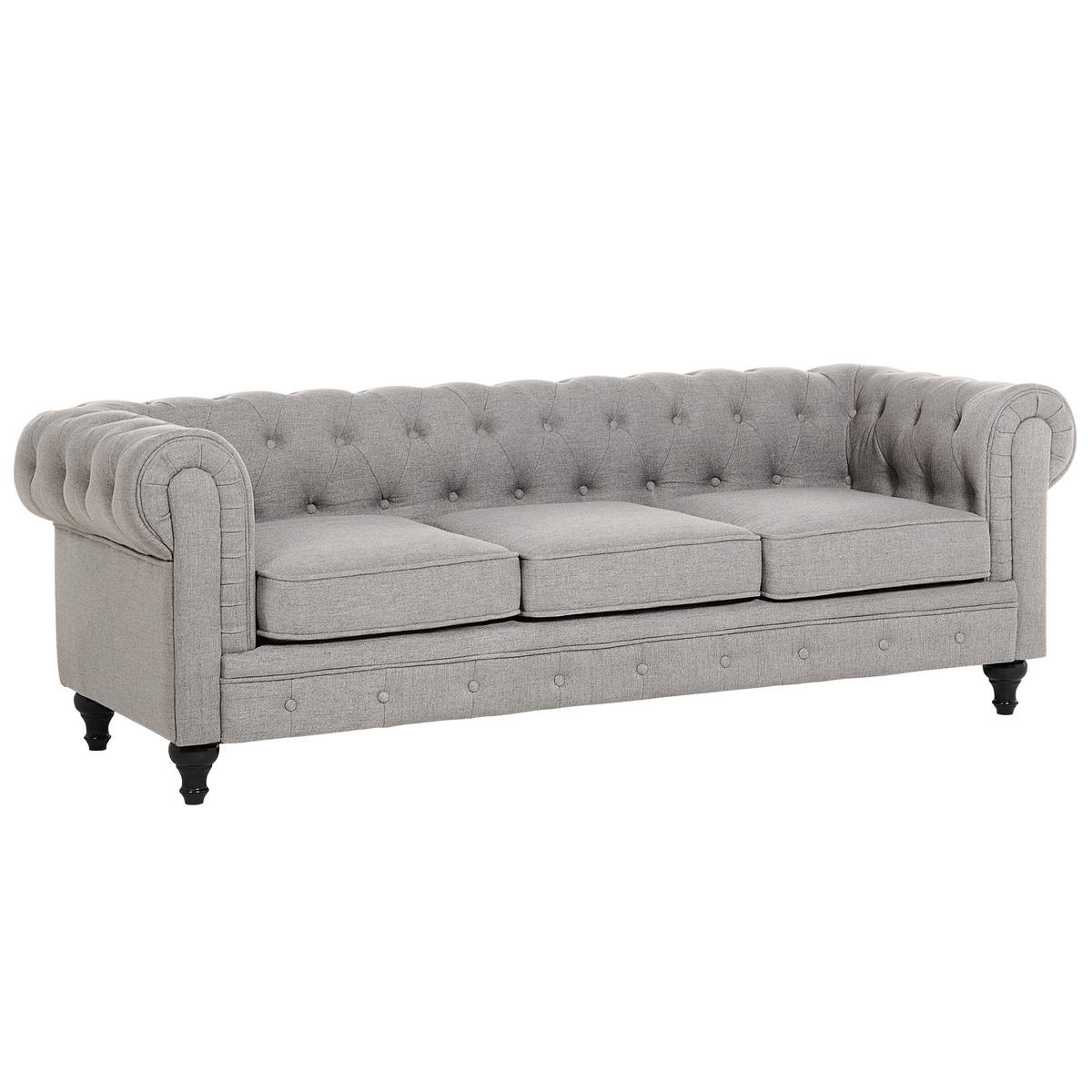 3-SITZER-SOFA Polyester Grau Chesterfield - Hellgrau, Textil (202/70/75cm) - Beliani