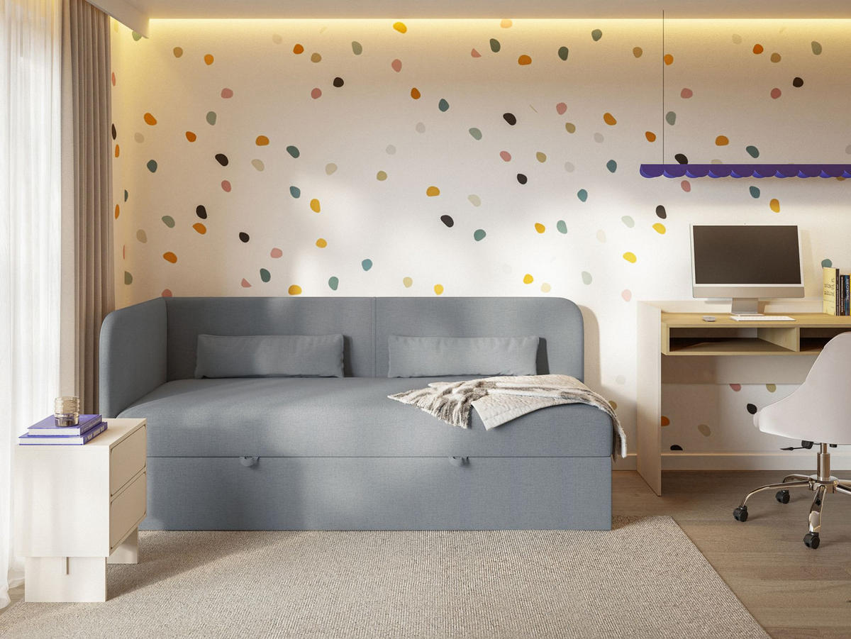 JUGENDBETT Calmmo Dunkelgrau mit Chenille-Bezug, Kopfteil links - Dunkelgrau, Textil (90/200cm) - Selsey