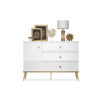 KOMMODE ISORIA auf hohen goldenen Beinen, Glas Weiß - Goldfarben/Weiß, Holz/Metall (120/85/40cm) - KONSIMO®