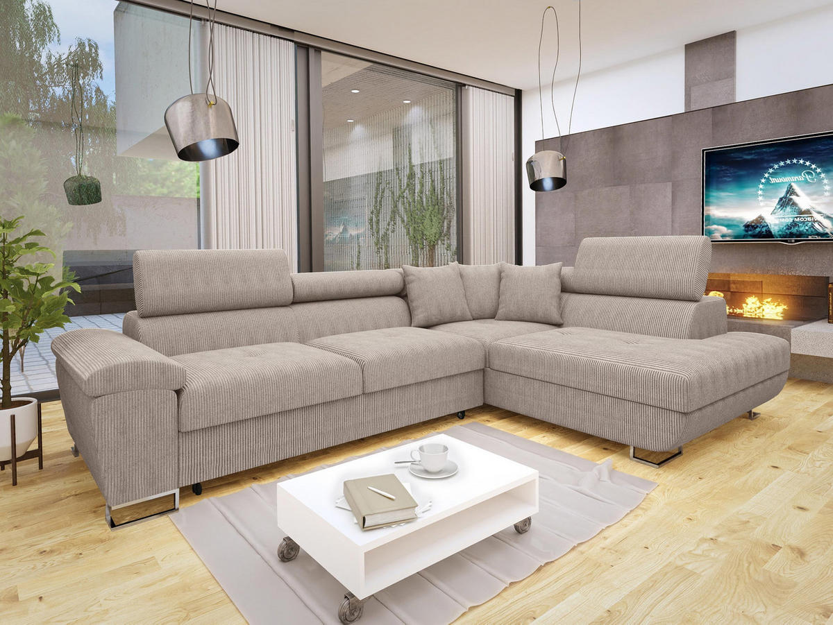 ECKSOFA Cotere Cord, Seite: Rechts - Sahara, Holz/Textil (270/202cm) - MIRJAN24