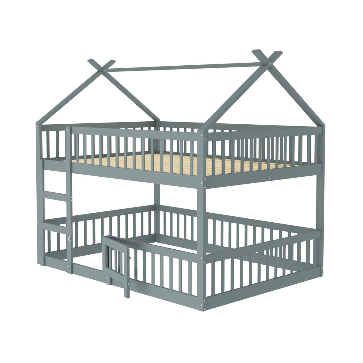 HAUSBETT 140/200 cm aus Massivholz mit Treppe in Grau - Grau, Holz (140/200cm) - BEAOK