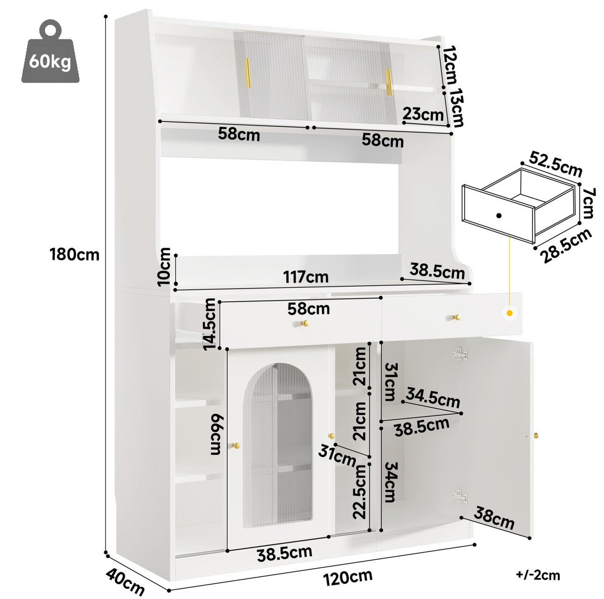 ANRICHTE 120/180/40 cm Weiß aus MDF und Holzwerkstoff mit LED-Beleuchtung - Weiß, Holzwerkstoff (40/180/120cm) - OKMYHOME