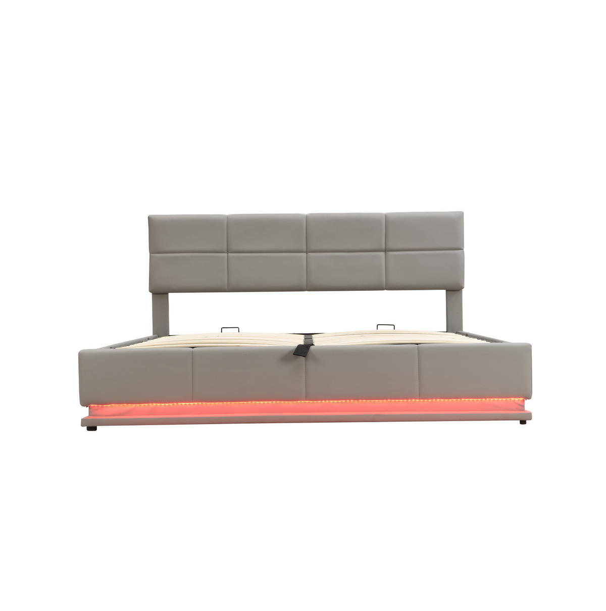 POLSTERBETT 180/200 cm aus Kunstleder mit LED-Beleuchtung, hydraulischem Bettkasten und verstellbarem Kopfteil, Zementgrau - Grau, Kunststoff (180/200cm) - Redom