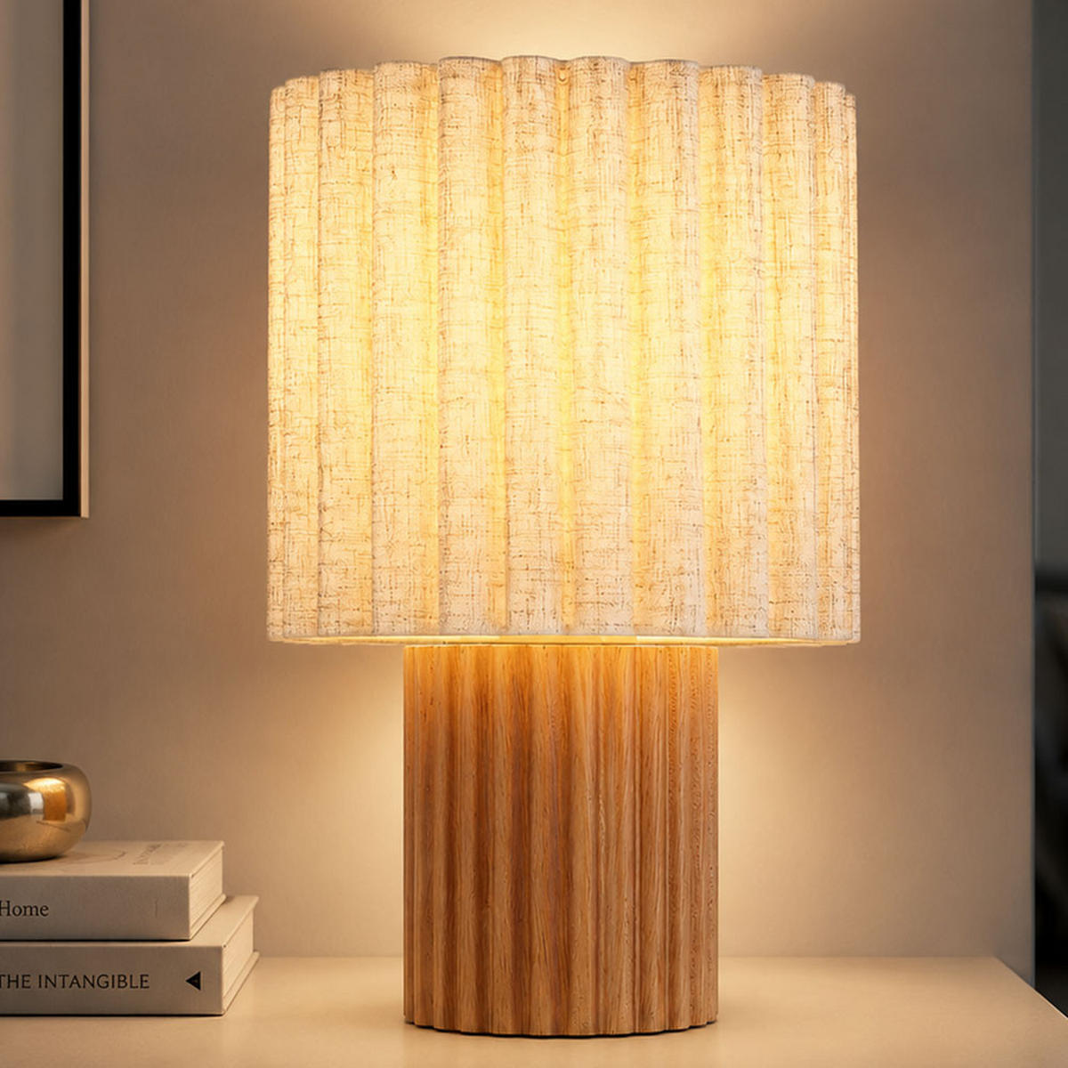 LED TISCHLEUCHTE JANNIE Holz Braun Textilschirm - Braun, Holz (30/30/30cm) - Globo Lighting