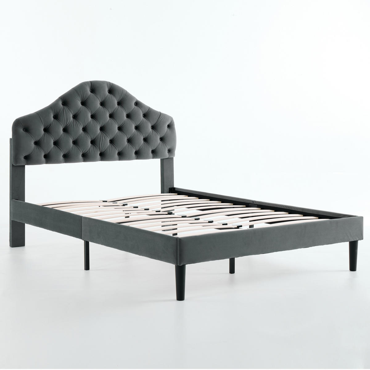 BETT mit verstellbarem Kopfteil 140x200 cm Samt Grau - Grau, Holz (140/200cm) - Meubliv