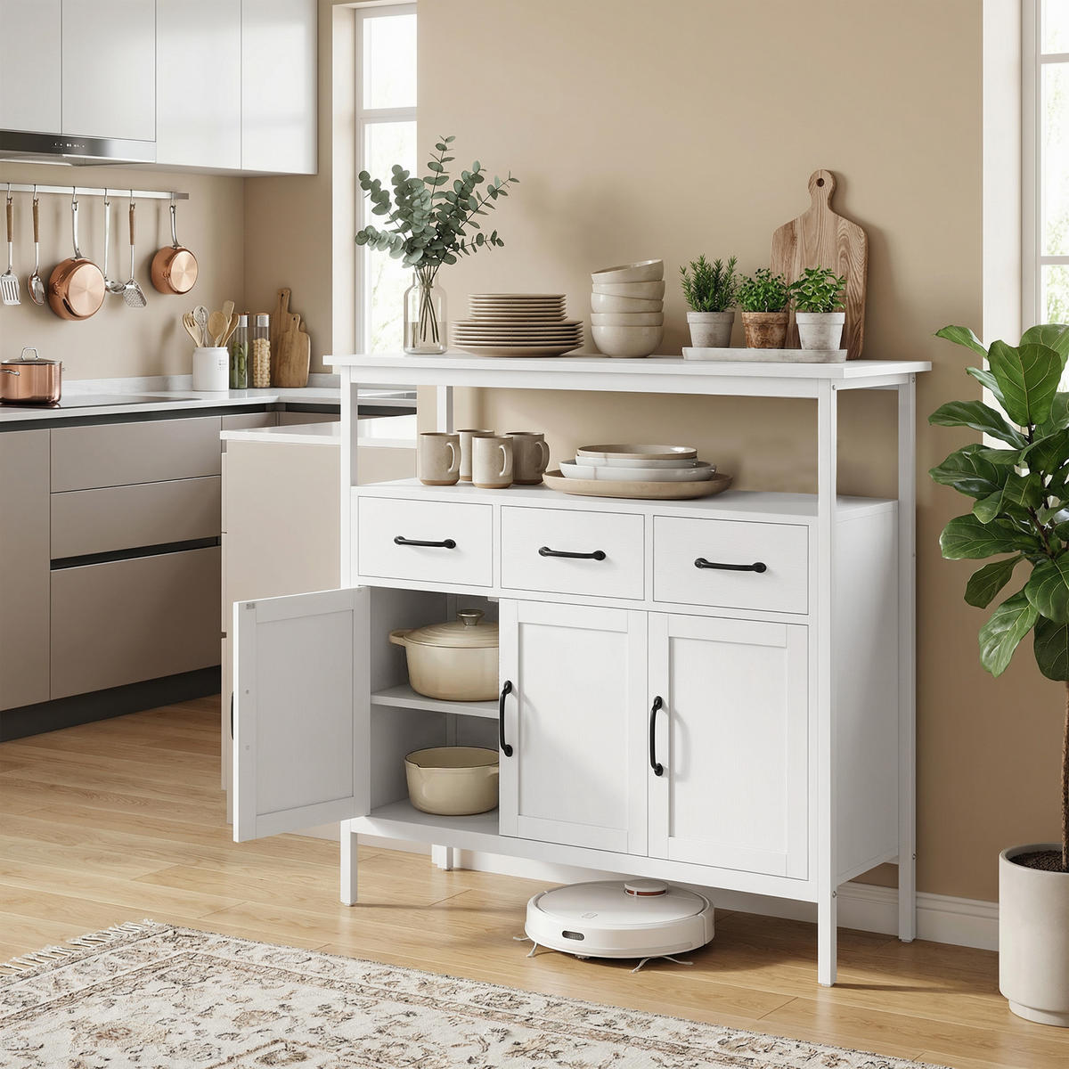 SIDEBOARD Spanplatte Edelstahl Weiß - Edelstahlfarben/Schwarz, Holzwerkstoff/Metall (35/88/95cm) - HOMCOM