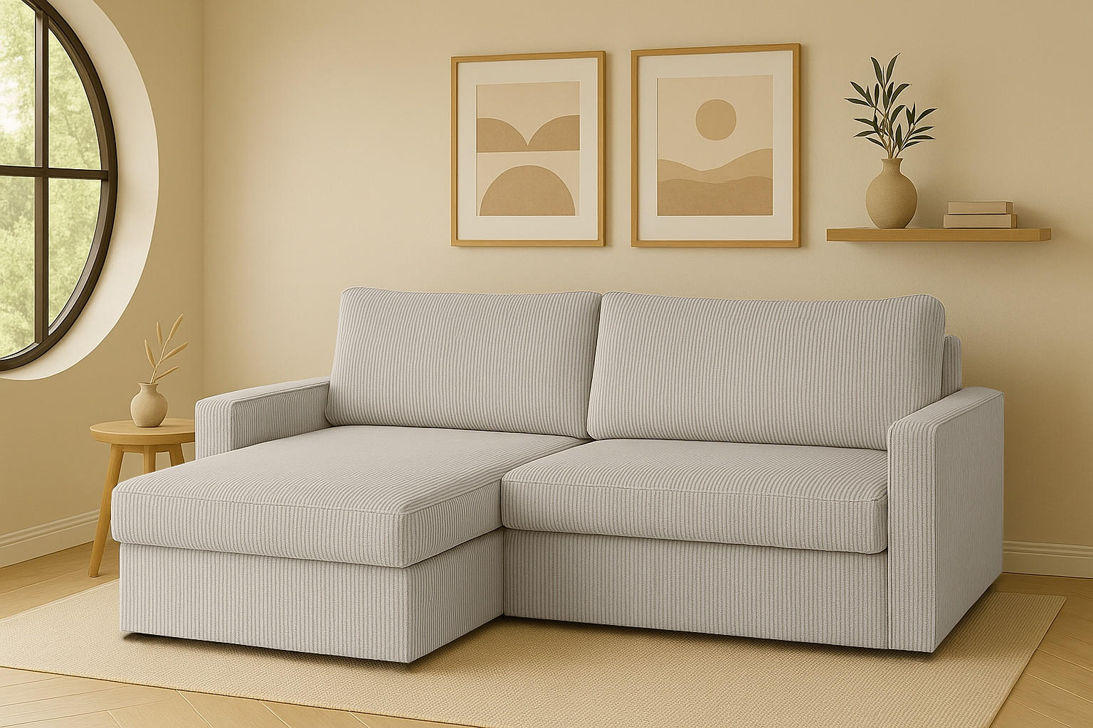 ECKSOFA Mit Schlaffunktion Und Bettzeugablage LUBEKA Stoff Poso Beige Rechts - Beige, Holz/Textil (224/147cm) - Kaiser Möbel