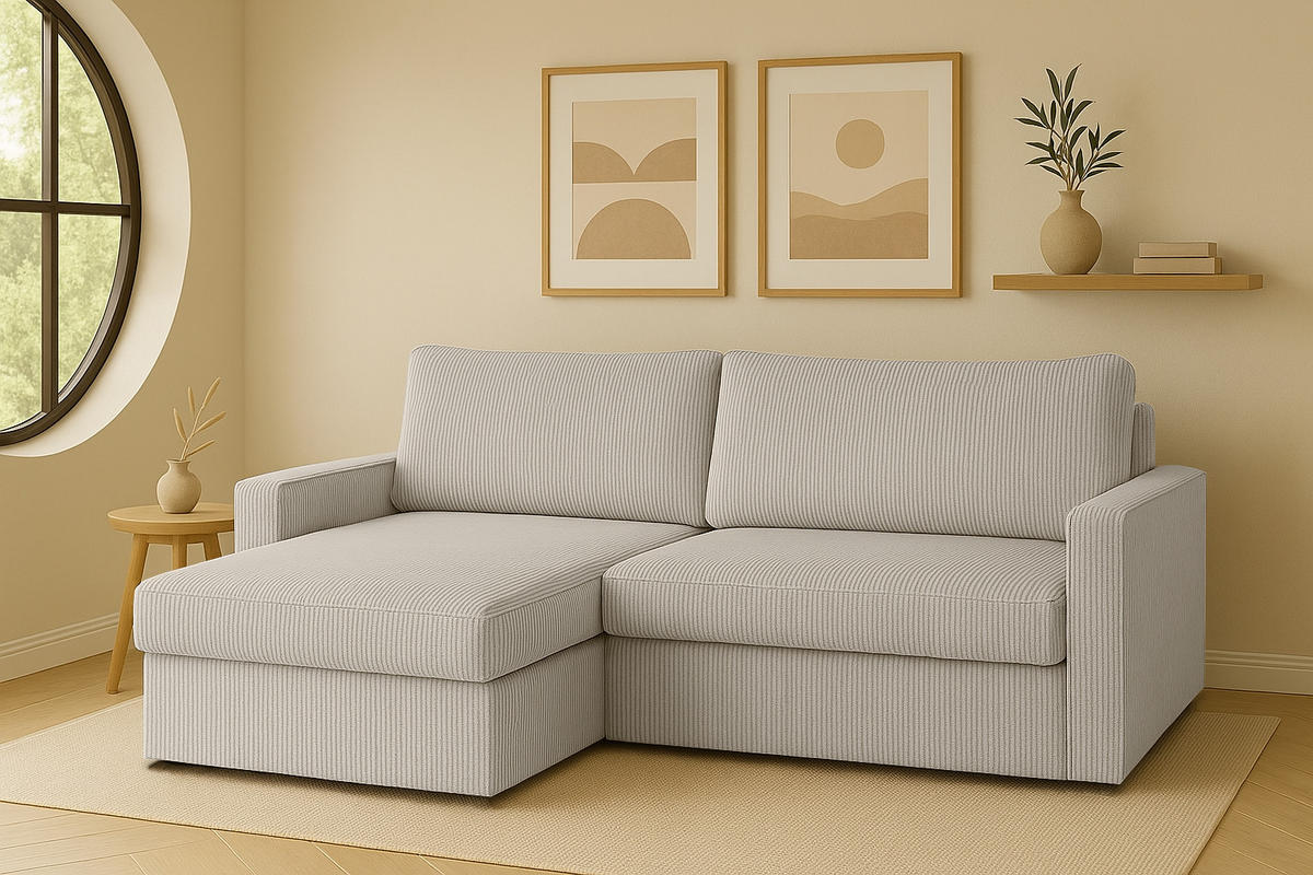 ECKSOFA Mit Schlaffunktion Und Bettzeugablage LUBEKA Stoff Poso Beige Rechts - Beige, Holz/Textil (224/147cm) - Kaiser Möbel