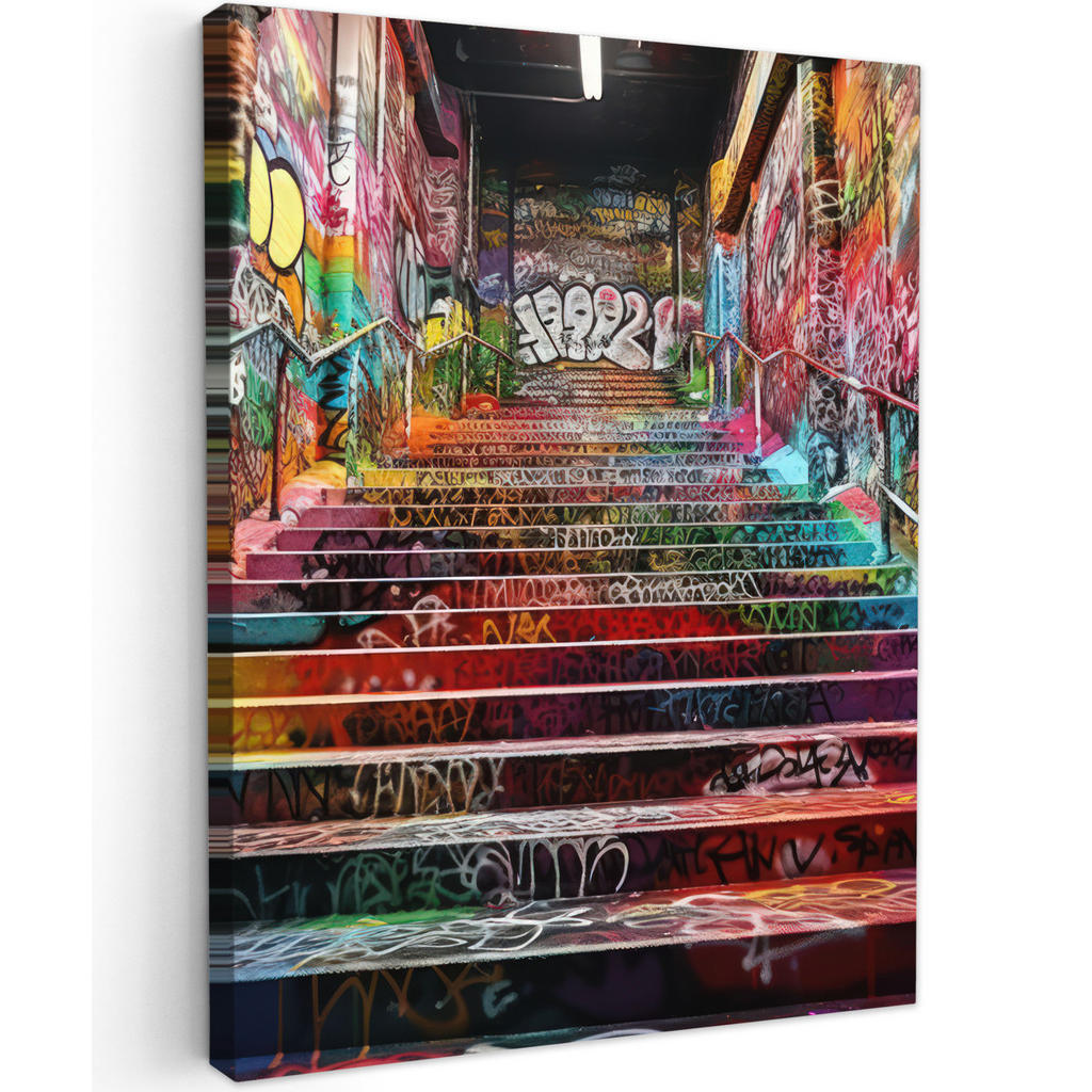 MuchoWow OBRAZ NA PLÁTNĚ Schody - Graffiti - Barvy - Umění 30x40 cm