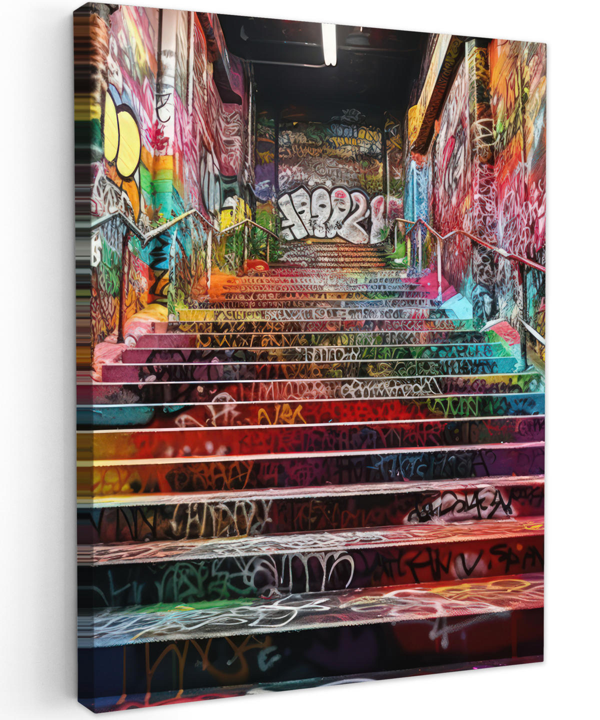 LEINWANDBILD Treppe - Graffiti - Farben - Kunst 30x40 cm - Multicolor, Textil (30/40cm) - MuchoWow