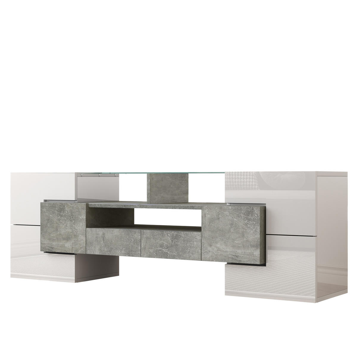 TV-LOWBOARD 145/30/51 cm mit LED-Beleuchtung und 2 Schubladen - Weiß, Holzwerkstoff (145/51/30cm) - BEAOK