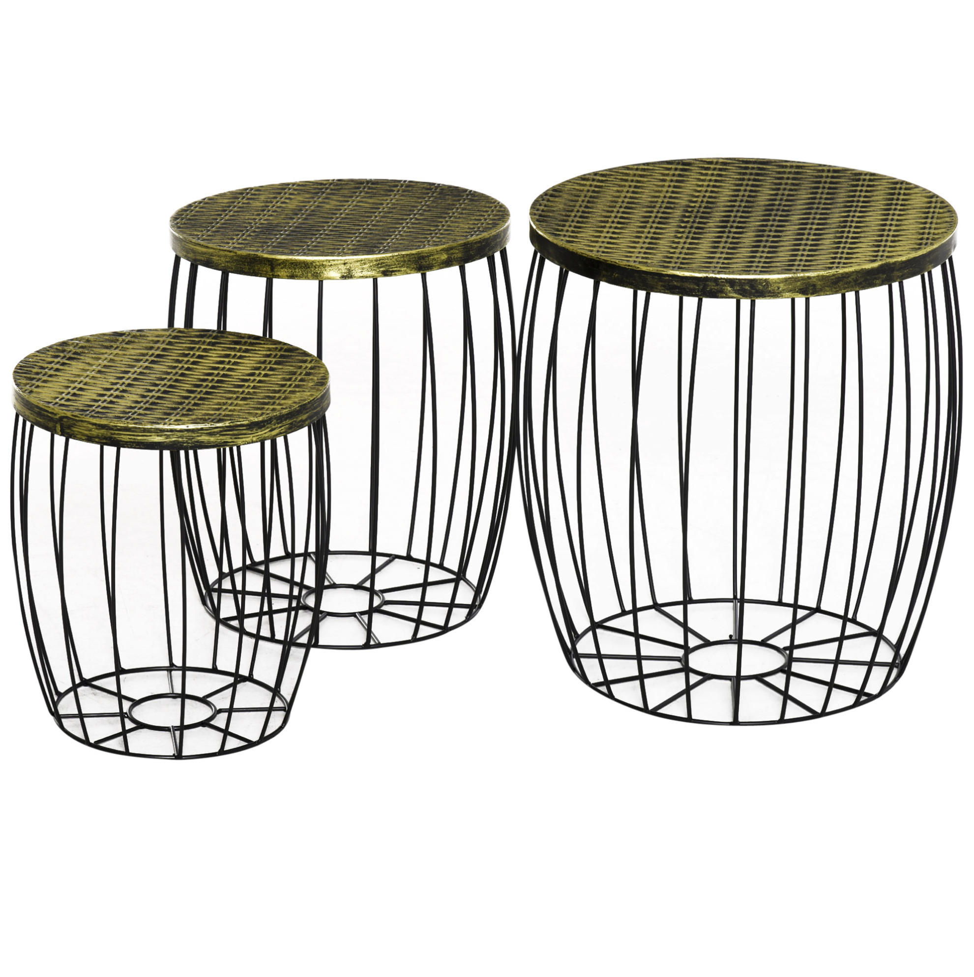 BEISTELLTISCH-SET 38/38/41 cm schwarz aus Metall stapelbar - Schwarz, Metall (38/38/41cm) - OKWISH