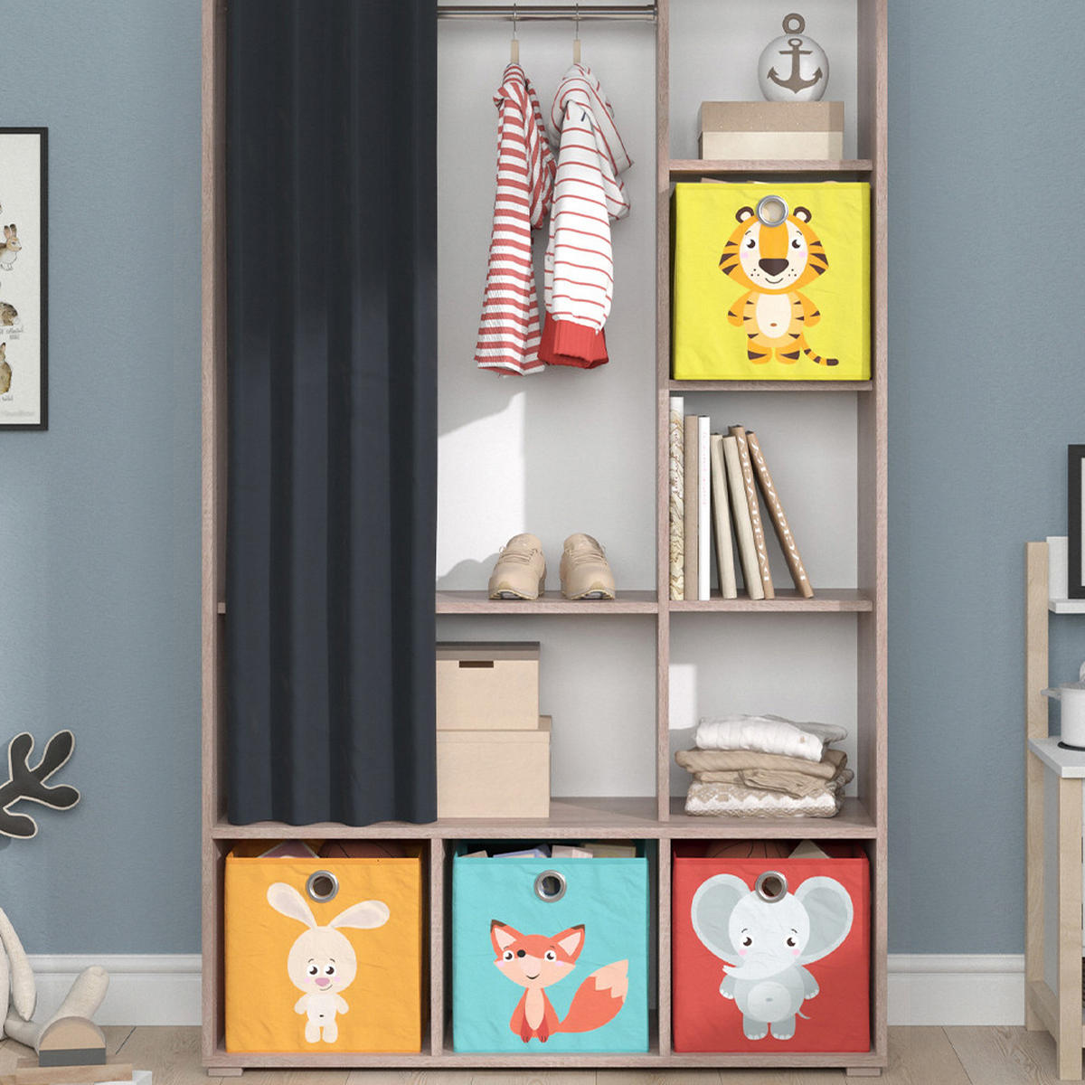 KINDERKLEIDERSCHRANK Luigi Sonoma 105.8 x 178.1 cm Mit Faltboxen (bunt) - Multicolor/Sonoma Eiche, Holzwerkstoff (105.8/178.1/38cm) - Vicco