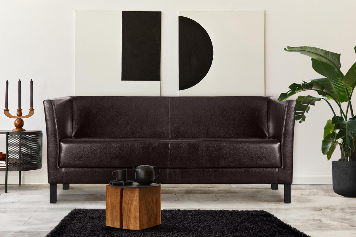 3-SITZER-SOFA ESPECTO Lederoptik, dunkelbraun - Dunkelbraun/Schwarz, Textil (67/71/171cm) - KONSIMO®