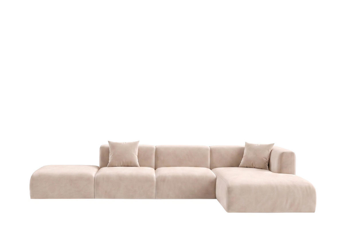 ECKSOFA L-Form Mit Hocker, Velvet-Stoff Bluvel, Creme, Rechts, GRETA - Creme, Holz (386/179cm) - Kaiser Möbel