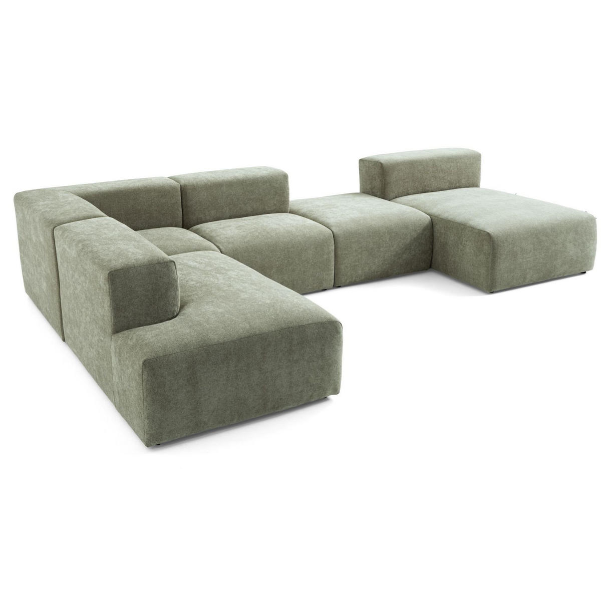 5-SITZER modulares Wohnlandschaft U XXL HEAVEN SET 6 Links, Breite 375 cm Webstoff Grün - Schwarz/Grün, Holz/Kunststoff (375/73/245cm) - Muffo