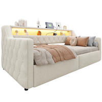 BETT 90/200 cm in Beige mit LED-Beleuchtung und hydraulischem Stauraum - Beige, Holzwerkstoff (90/200cm) - Flora Grace