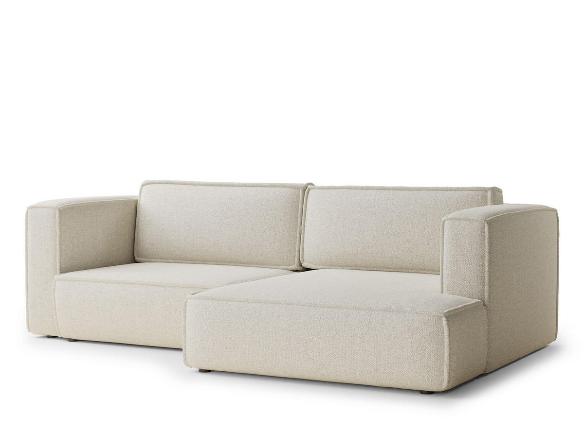 ECKSOFA MIT SCHLAFFUNKTION Velto Creme Webstoff - Creme/Schwarz, Holz/Holzwerkstoff (250/152cm) - Maison de Reve