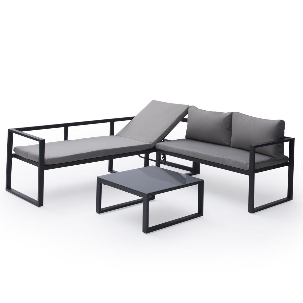 GARTENSALON Ibiza Grau und Anthrazit 4 Plätze - Grau, Metall - Happy Garden
