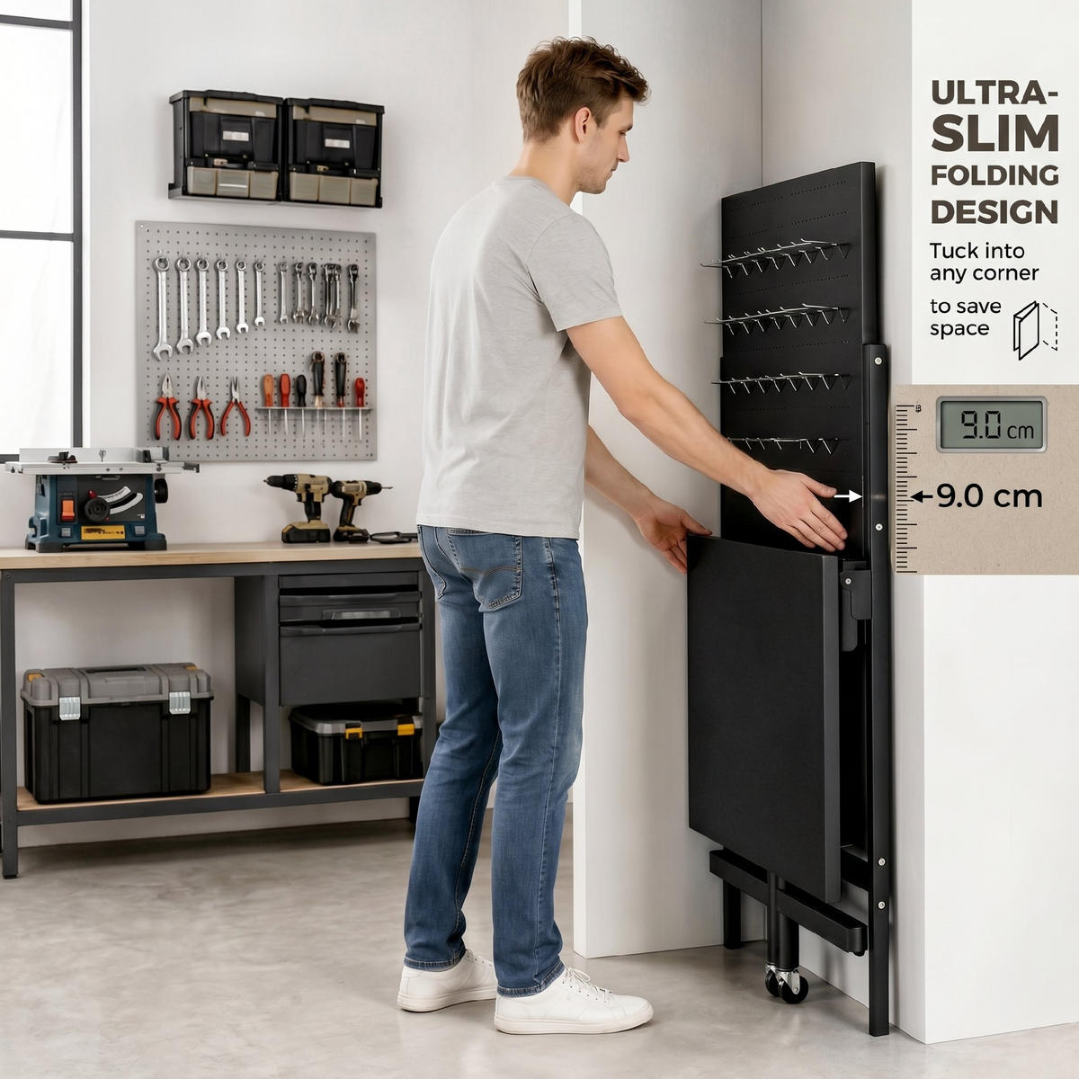 WERKBANK MDF Schwarz - Schwarz, Metall (62/143.5/115cm) - HOMCOM