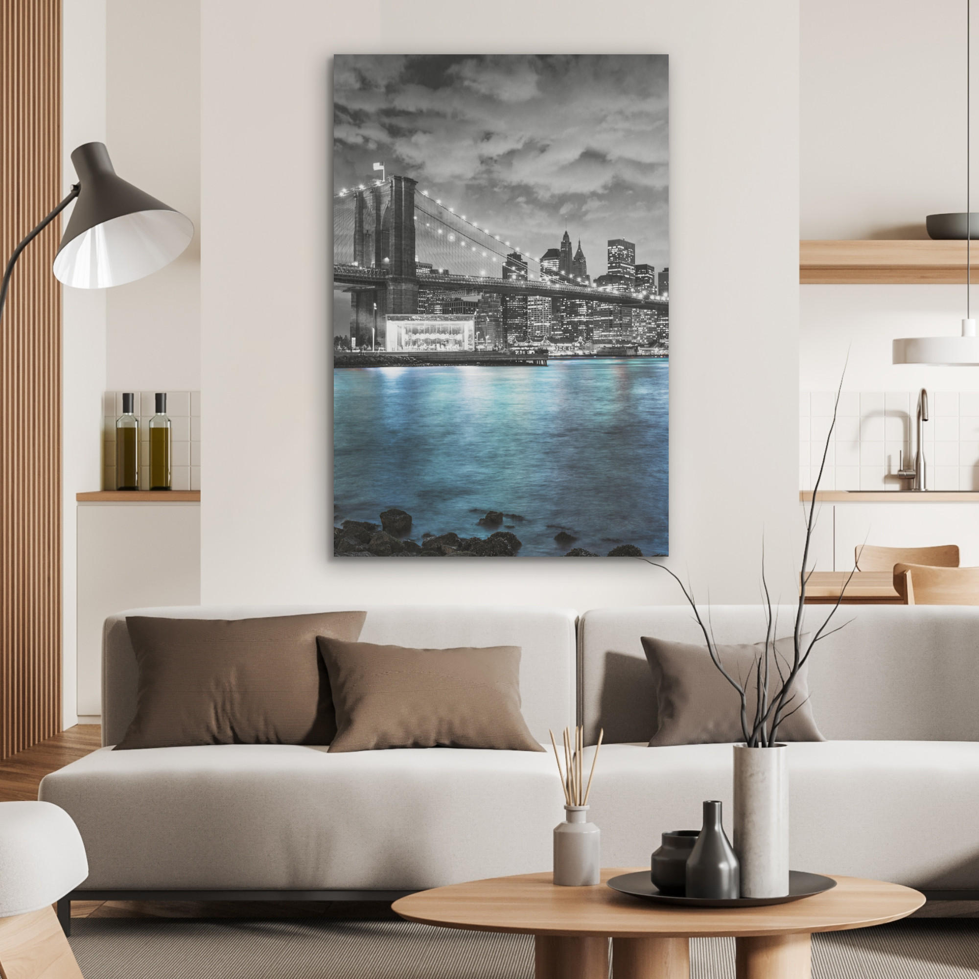AKUSTIKPANEEL New York - Skyline - Stadt - Blau 70x100 cm - Blaugrau, Textil (70/0.9/100cm) - MuchoWow