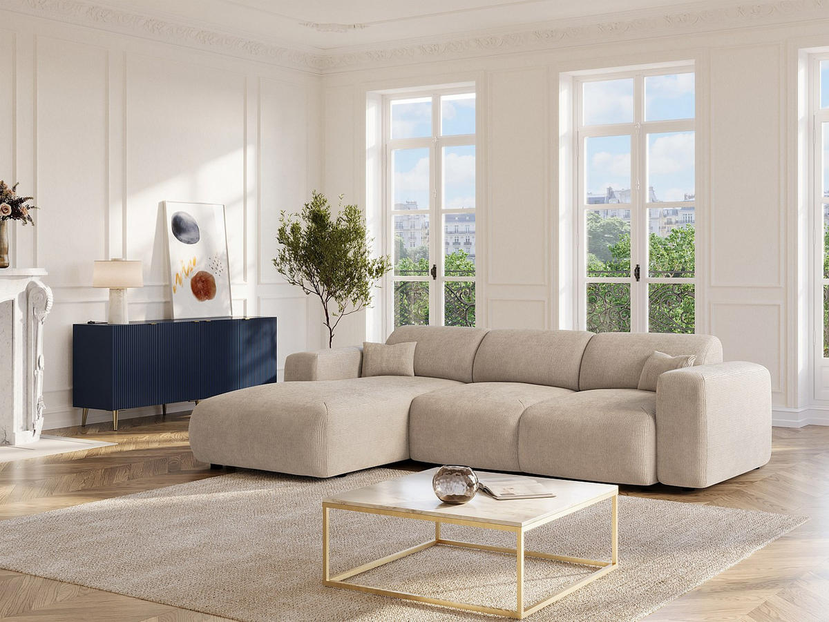SCHLAFSOFA - 5 Personen - Samt, Stoff - Beige - - Beige, Textil (283/77/180cm) - Vente-Unique