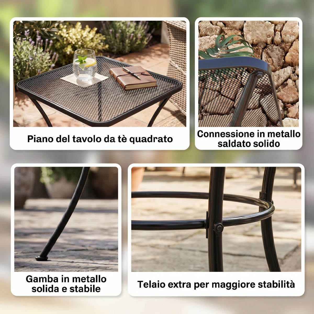 GARTENTISCH,QUADRATISCH Stahl perforiert 45x45x50cm,schwarz - Schwarz, Metall (45/45/50cm) - Vallsero