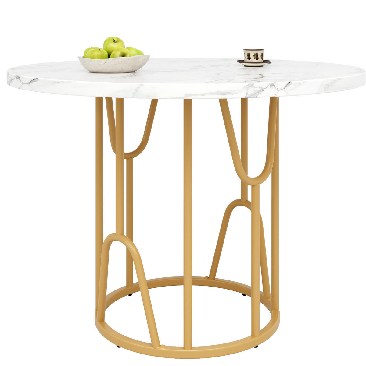 ESSTISCH 80/80/76 cm mit MDF-marmorierter Tischplatte und goldenen Beinen - Weiß, Holzwerkstoff (80/80/76cm) - OKWISH