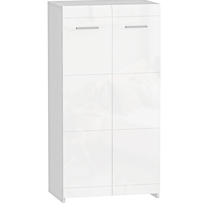 Modfu BOTNÍK z dřevotřísky 55x36x108 cm lesklá bílá s nastavitelnými policemi a dvířky pro 10 párů obuvi