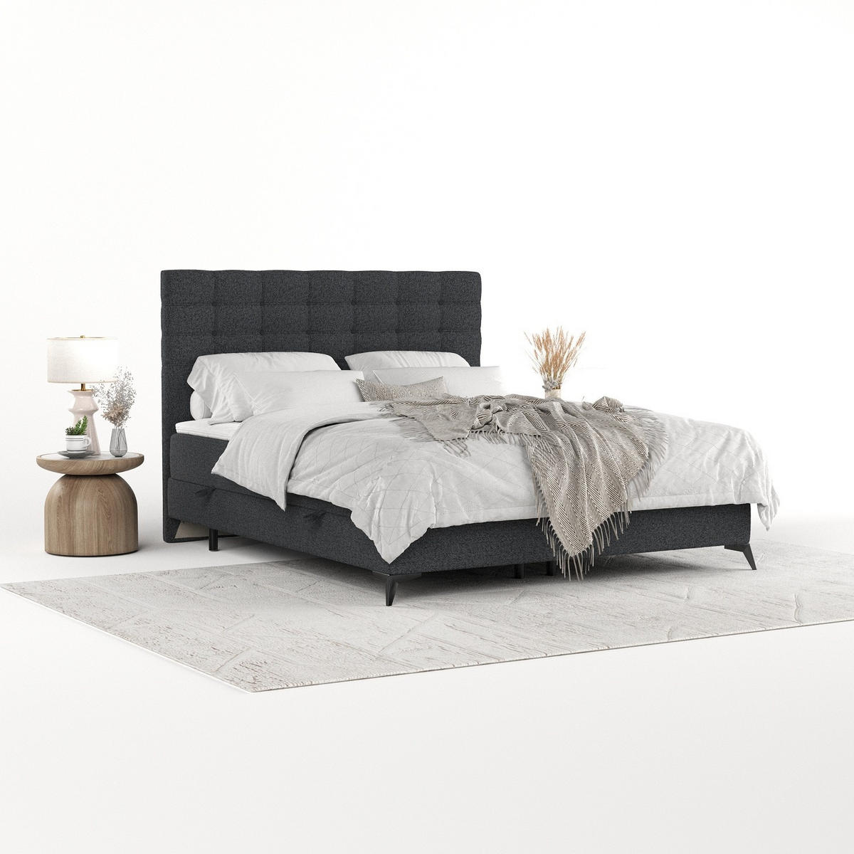 BOXBETT Niro 200/200 cm Anthrazit im Riva Stoff - Anthrazit/Schwarz, Holz/Holzwerkstoff (200/200cm) - AltaBeds