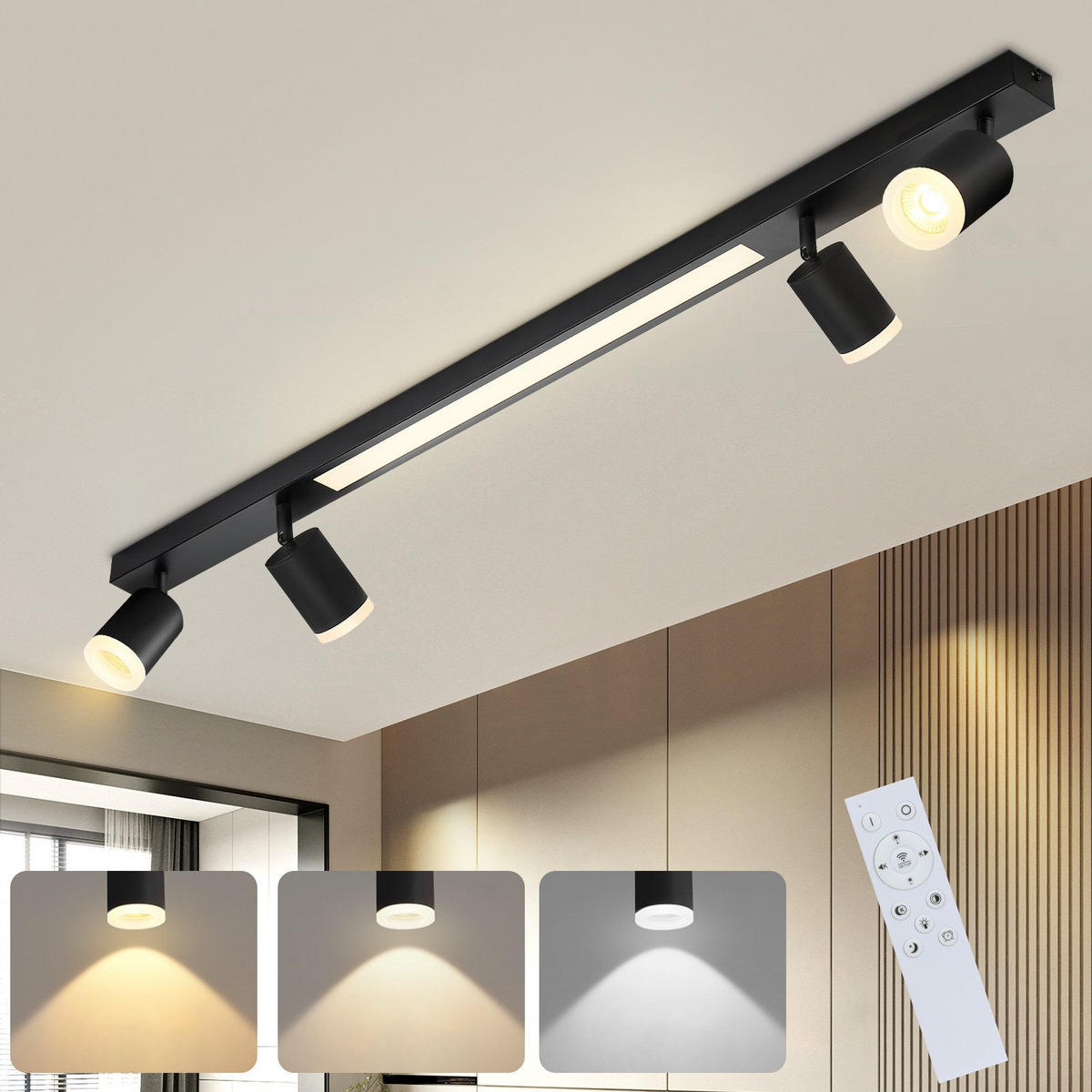 DECKENLEUCHTE Ausgezeichnet 4-flammig 110/5/15 cm - Schwarz, Metall (110/5/15cm) - ZMH