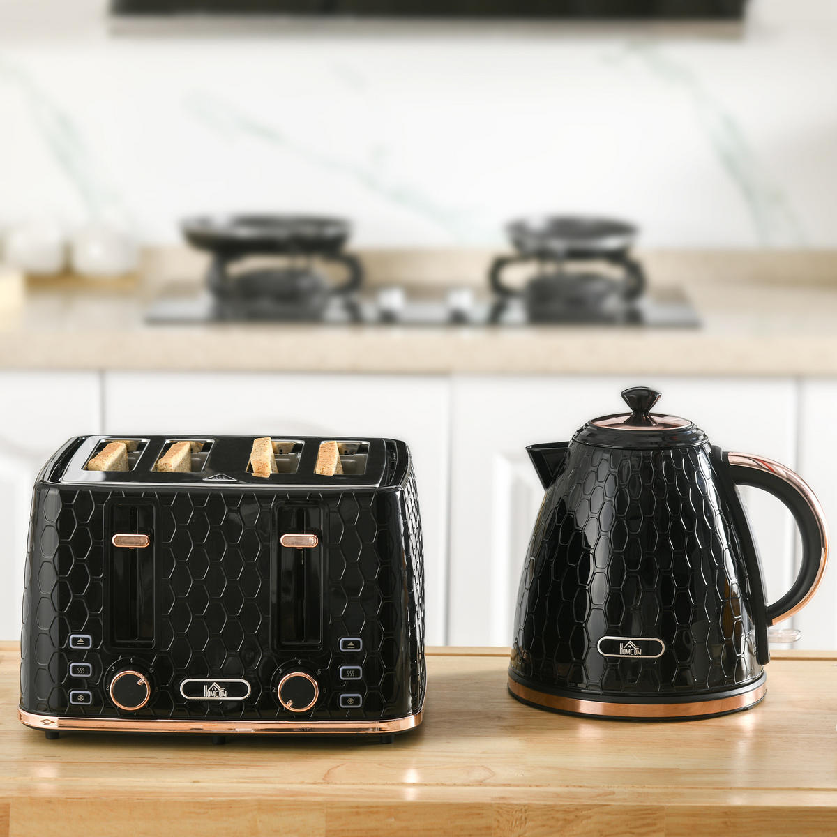 KOCHER-TOASTER-SET 2er Set Kunststoff Stahl Schwarz - Schwarz, Kunststoff (19.5/23.4/24.2cm) - HOMCOM