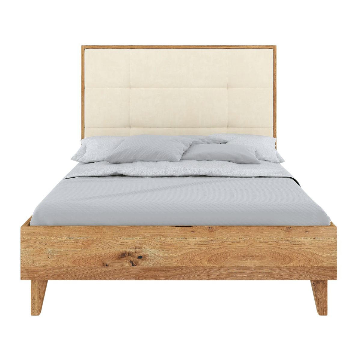 MASSIVHOLZBETT Frida, gepolstertes Kopfteil, Eiche - lackiert, Naturfarben/Ecru, 160x200 - Ecru/Eichefarben, Eichenholz/Holz (160/200cm) - Visby