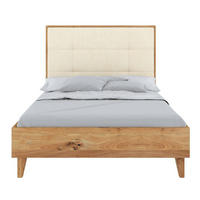 MASSIVHOLZBETT Frida, gepolstertes Kopfteil, Eiche - lackiert, Naturfarben/Ecru, 140x200 - Ecru/Eichefarben, Eichenholz/Holz (140/200cm) - Visby