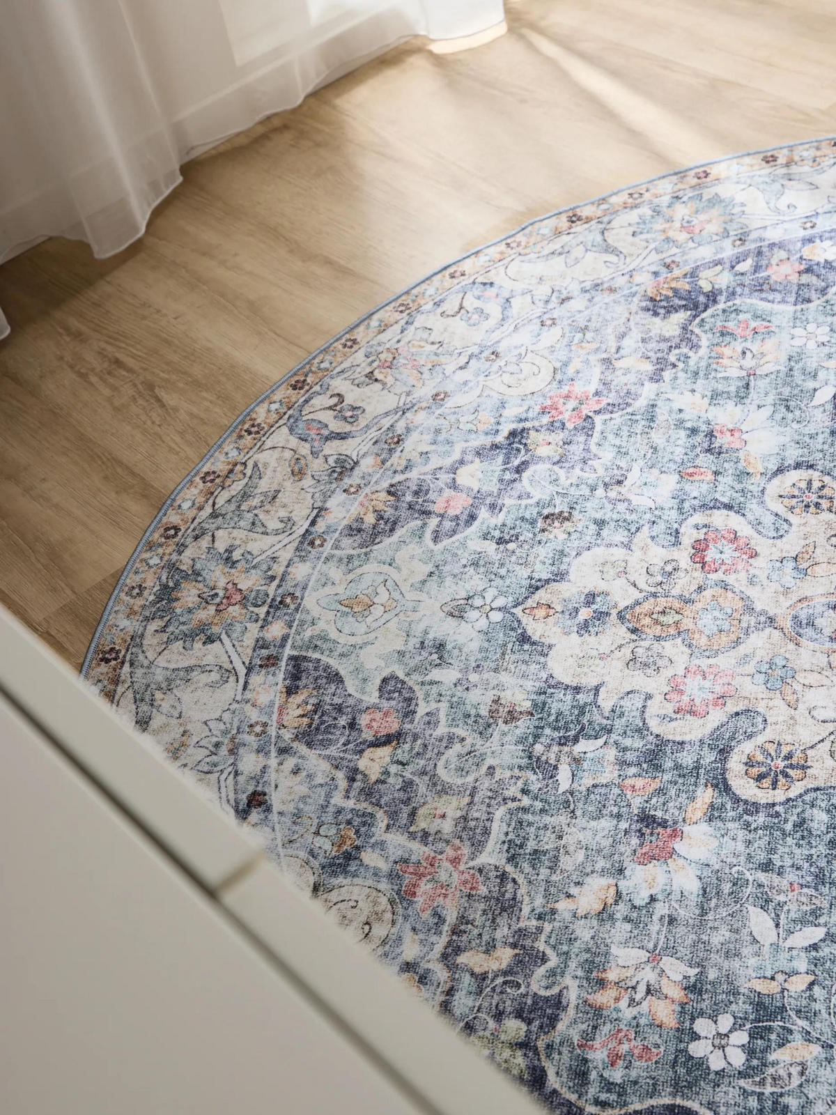 VINTAGE-TEPPICH George waschbar ø 120 cm rund - Blau, Kunststoff (120/120cm) - benuta