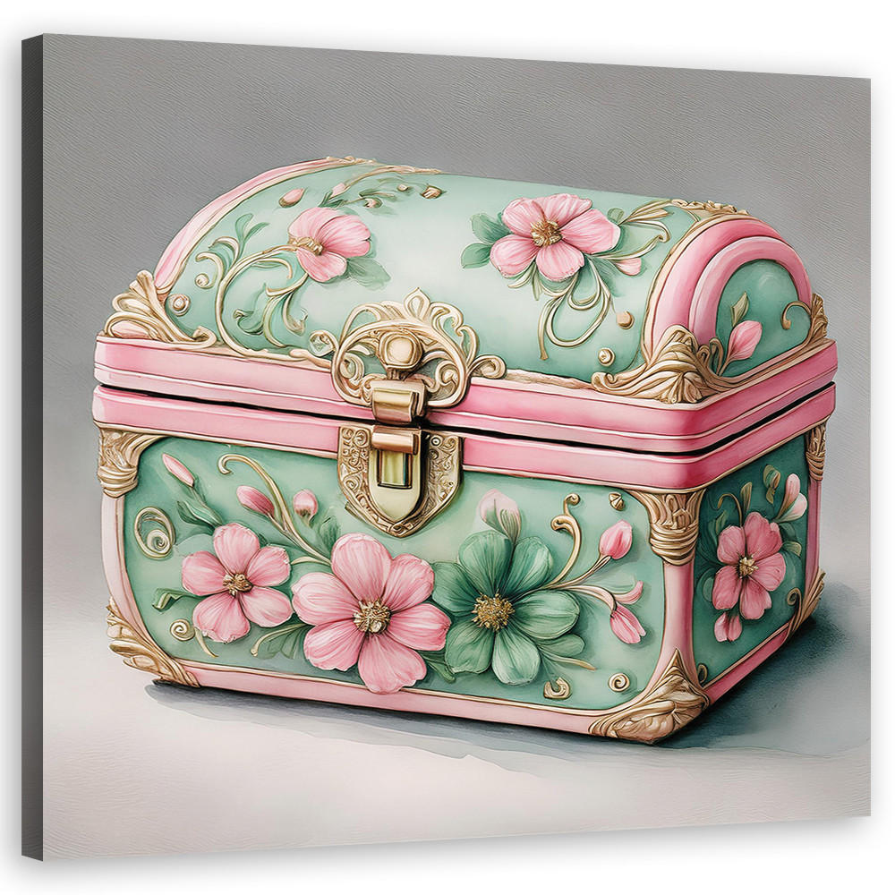 WANDBILD retro vintage truhe - Pink, Textil (50/50cm) - Feeby