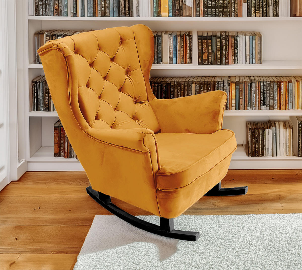 SCHAUKELSESSEL mit gepolstertem Sitz und Armlehnen, 102x81x95 cm, Gold_29820 - Goldfarben/Schwarz, Holz/Textil (81/102/95cm) - DomoHome