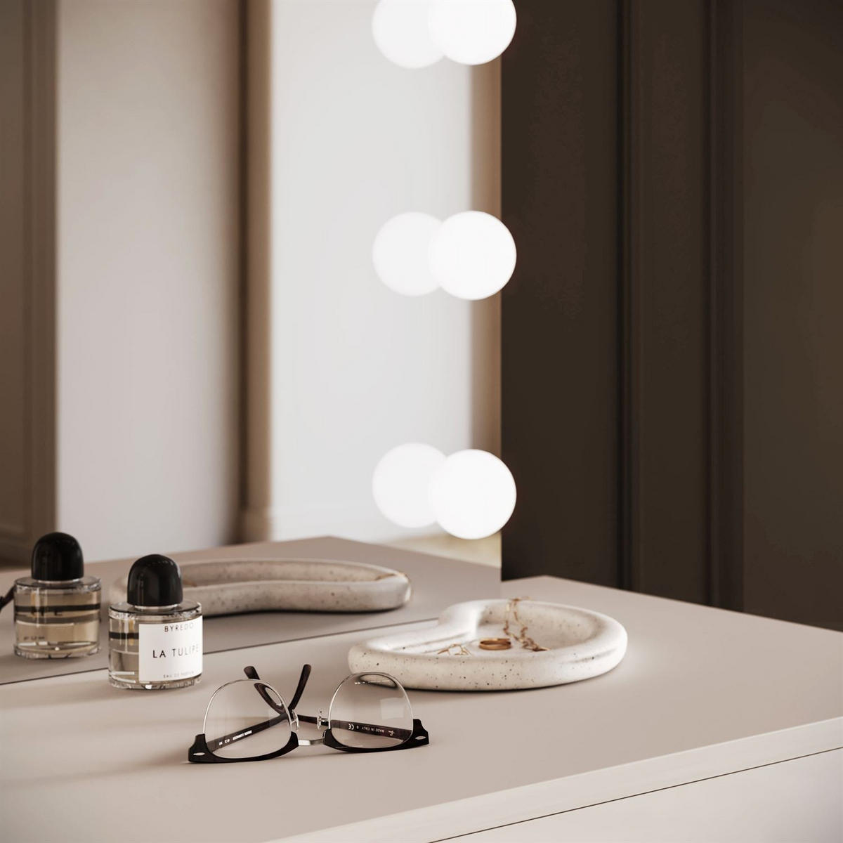 SCHMINKTISCH SIENNA GOLD ELITE auf schrägen Beinen PUSH OPEN - Kaschmir, Holzwerkstoff (100/81/42cm) - Lookway