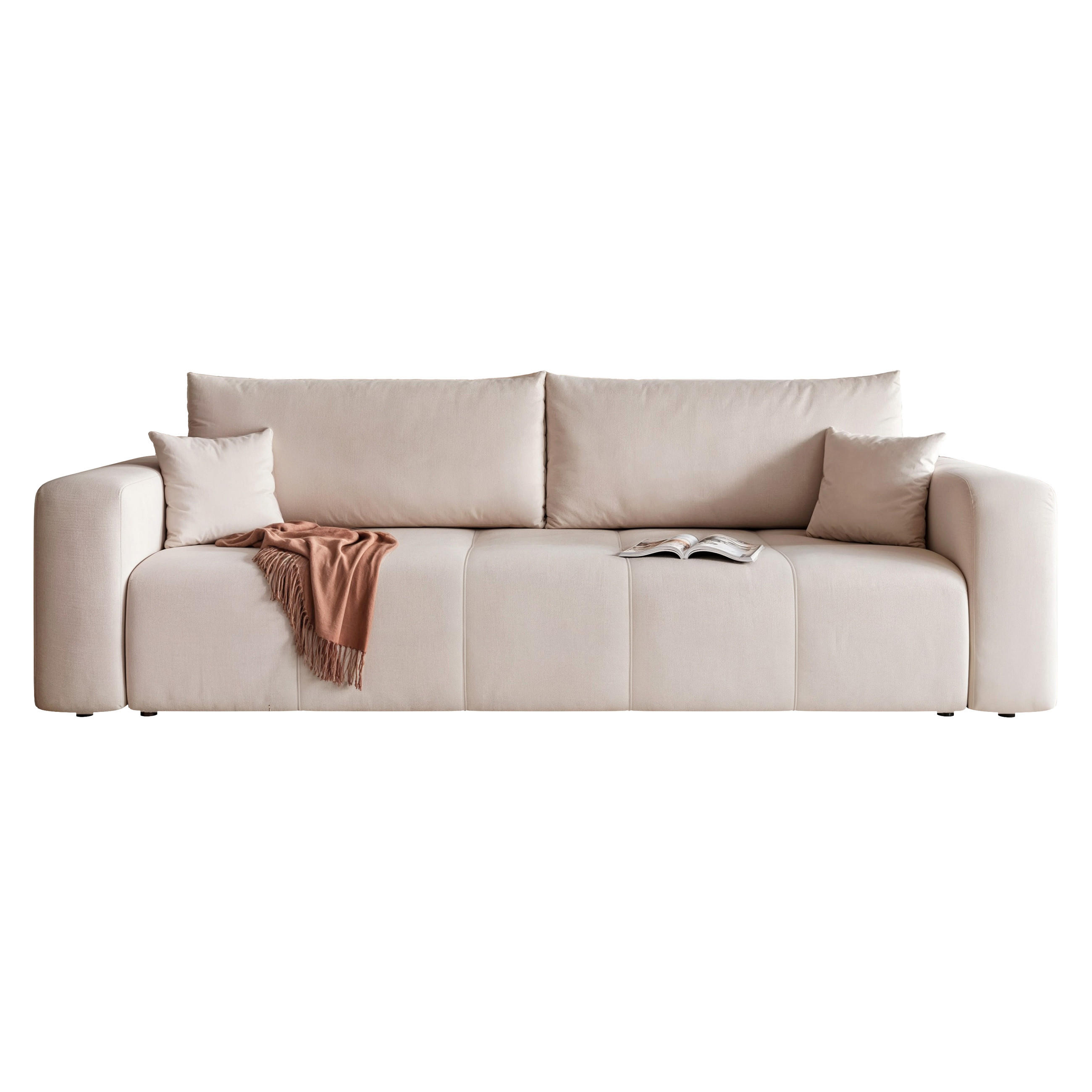 SCHLAFSOFA Velours mit Bettkasten und Schlaffunktion - Beige, Holzwerkstoff/Textil (246/79/93cm) - Idohome