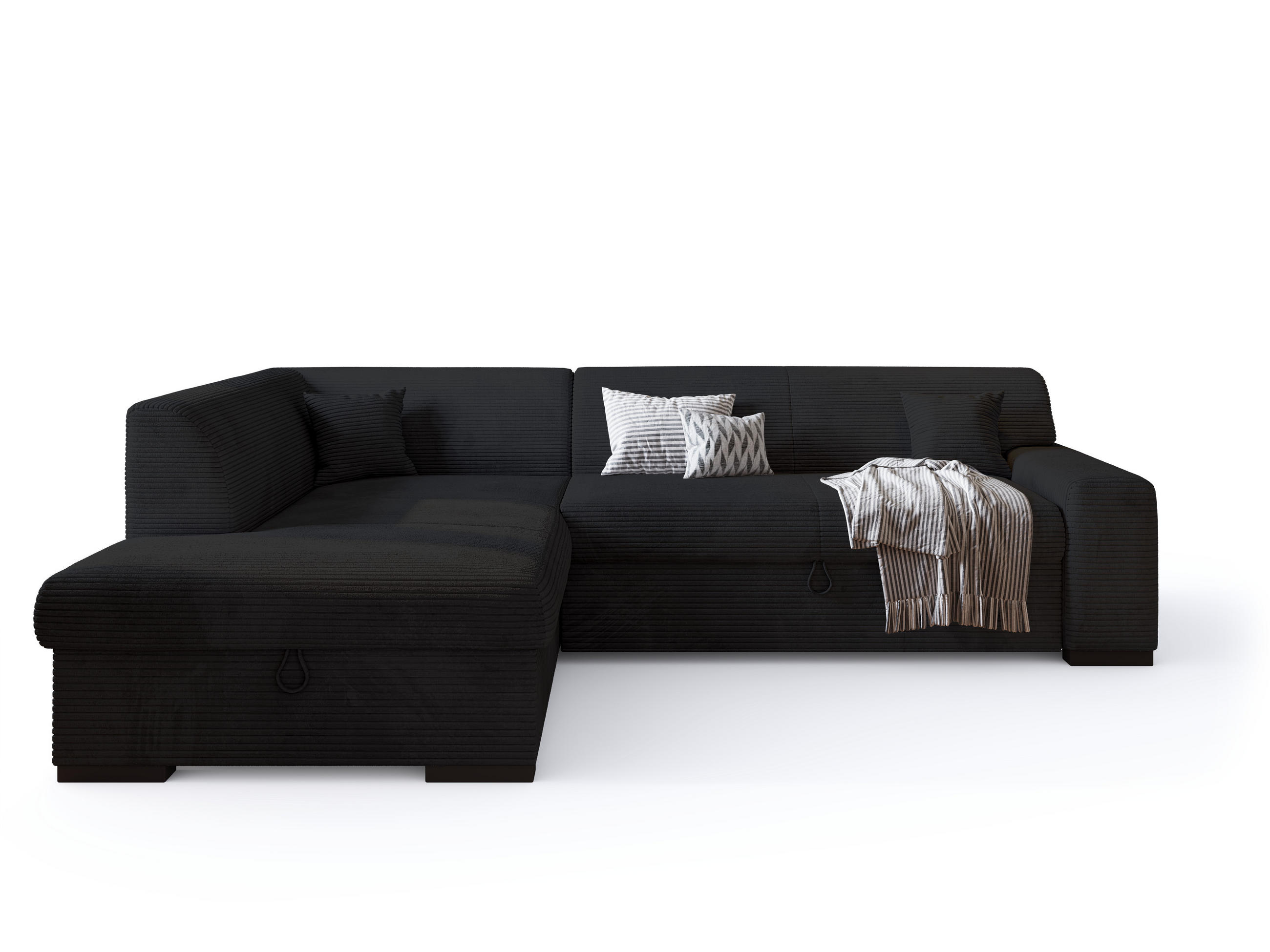 ECKSOFA mit Schlaffunktion Cordstoff MILENZO Schwarz Links - Schwarz, Holz (260/175cm) - Bromarkt