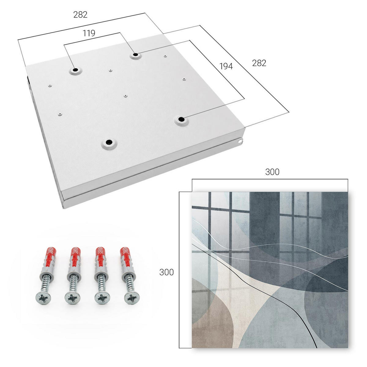 SCHLÜSSELBOX Weiß 30x30 cm – Türöffnung nach rechts - Blaue Abstraktion - Blau, Metall (30/30/5cm) - TULUP