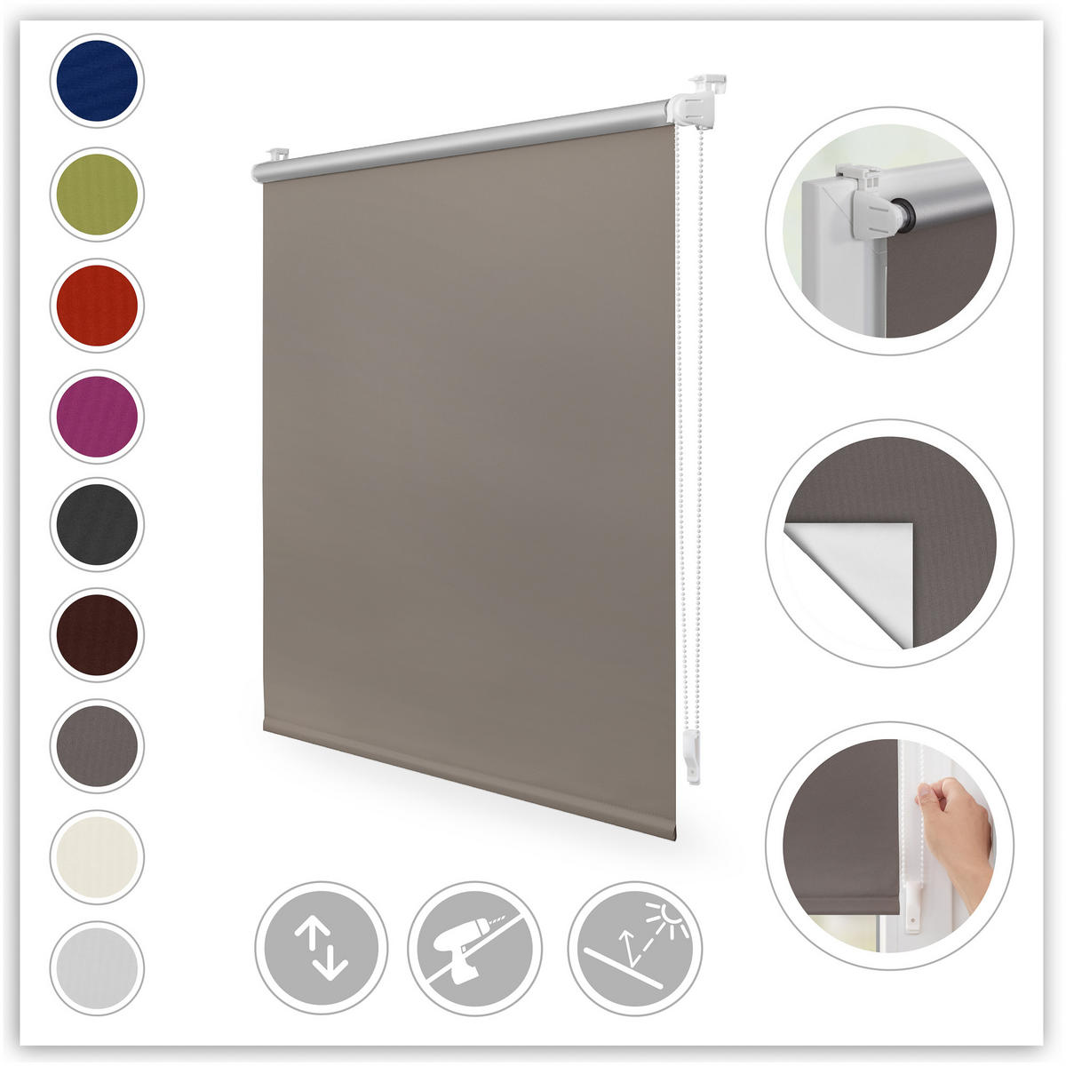 THERMO-ROLLO KLEMMFIX, OHNE BOHREN, VERDUNKELUNG - Taupe, Kunststoff (65/150cm) - Lichtblick Original