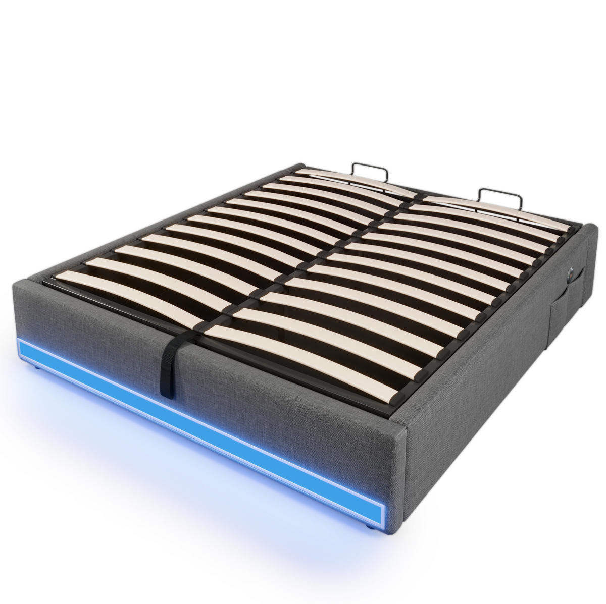 POLSTERBETT mit LED-Beleuchtung 140/200 cm mit Bettkasten, USB und Typ-C, Grau - Grau, Textil (140/200cm) - BEAOK