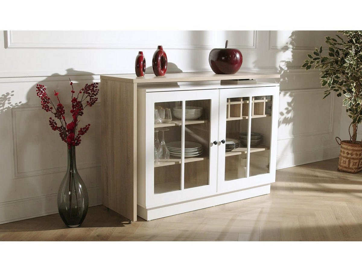 BARMÖBEL - 245cm x 45cm - MDF - naturfarben hell, weiß - ARAMETA - Naturfarben, Glas (245/95/45cm) - Vente-Unique