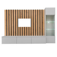 WOHNWAND grau, Artisan Eiche 220 cm, Schrankwand mit LED Beleuchtung - Eiche Artisan/Grau, Glas/Holzwerkstoff (200/148/35cm) - Furn.Design