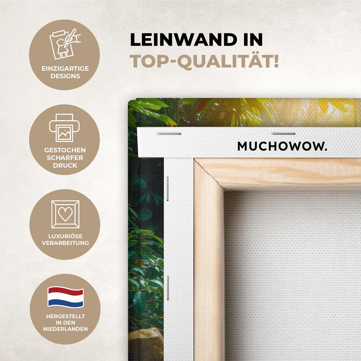 LEINWANDBILD Wasserfall - Dschungel - Sonne - Grün - Natur Deko Schlafzimmer 30x20 cm - Grün, Textil (30/20cm) - MuchoWow