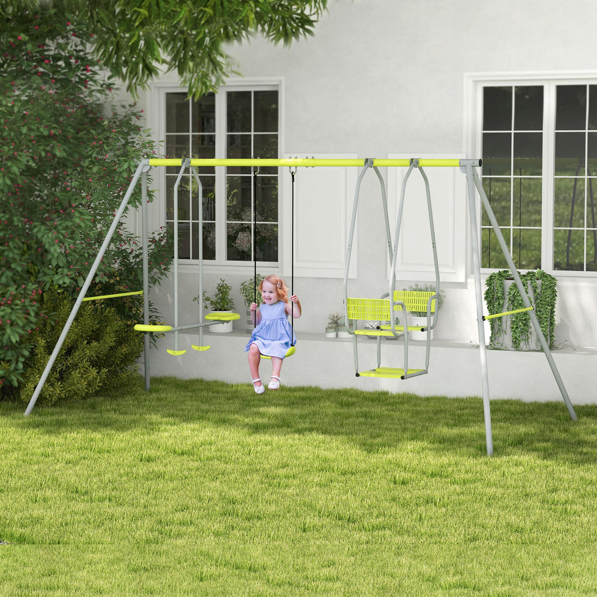 SCHAUKEL DE-17964 2 Vis-à-vis & Standardschaukel Grün - Grün, Metall (156/283cm) - ComfortXL